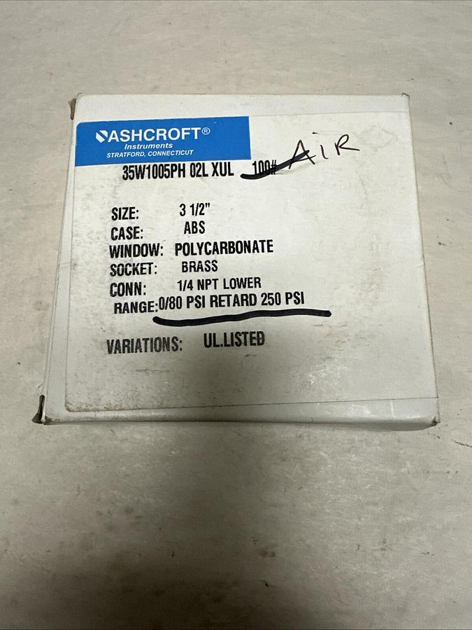 Used Ashcroft,35W1005PH 02L XUL,3-1/2" Polycabonate 0/80 PSI Retard 250PSI