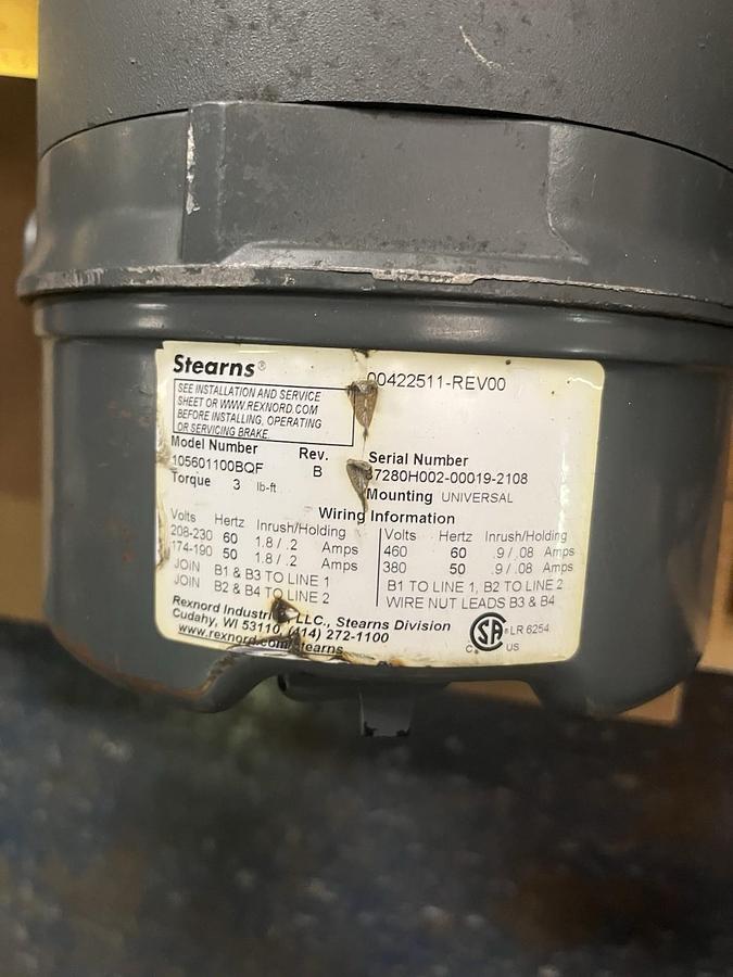 Used GE,K457,BRAKE MOTOR 1/2HP 1725RPM 3PH 56C 5K49KN4563B