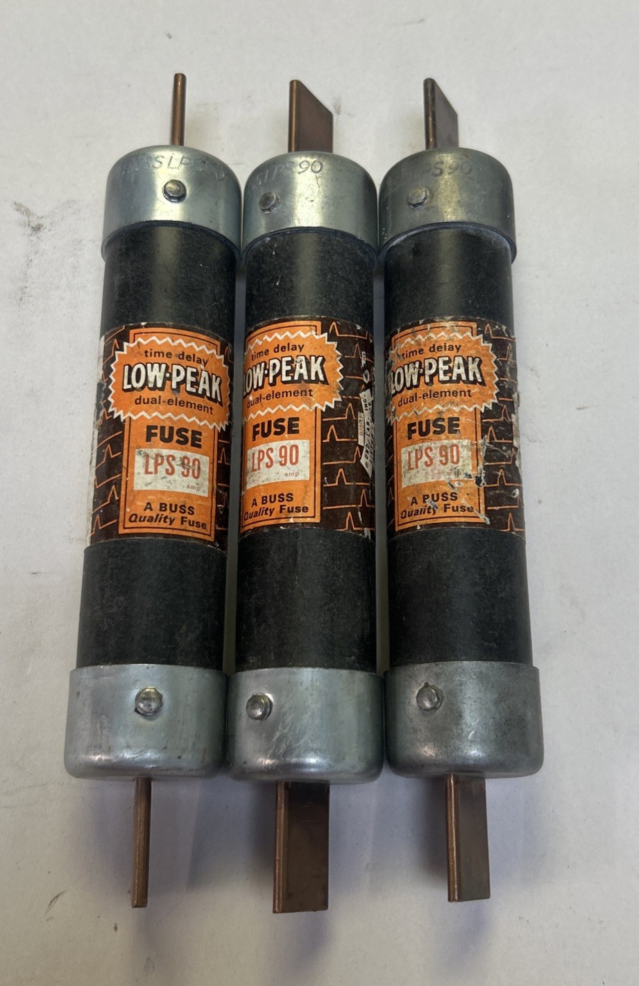 Used BUSSMANN,LPS90,LOW-PEAK FUSE 90A 600V LOT OF 3