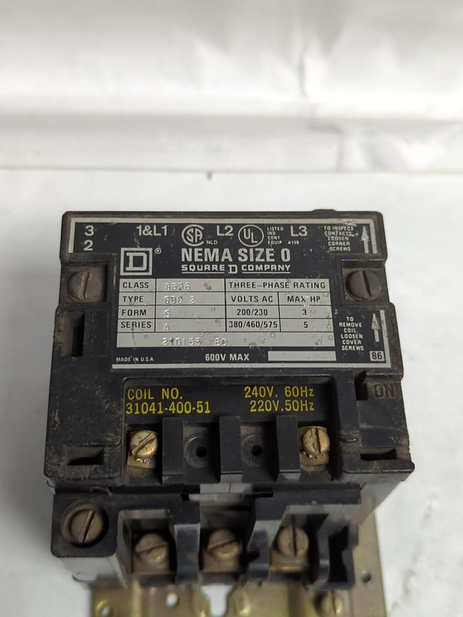 Used SQUARE D,8536-SB-2,MOTOR STARTER SIZE 0 PRE-OWNED