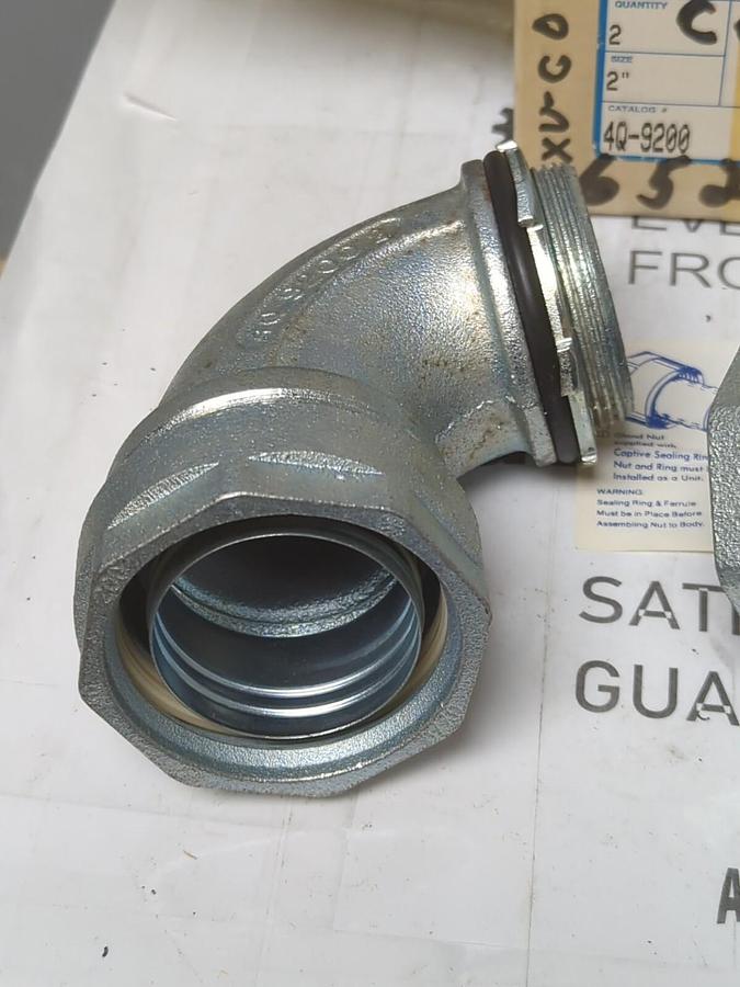 O-Z GEDNEY,4Q-9200,2 INCH 90 DEG LIQUID TIGHT CONDUIT CONNECTORS BOX OF 2 NEW