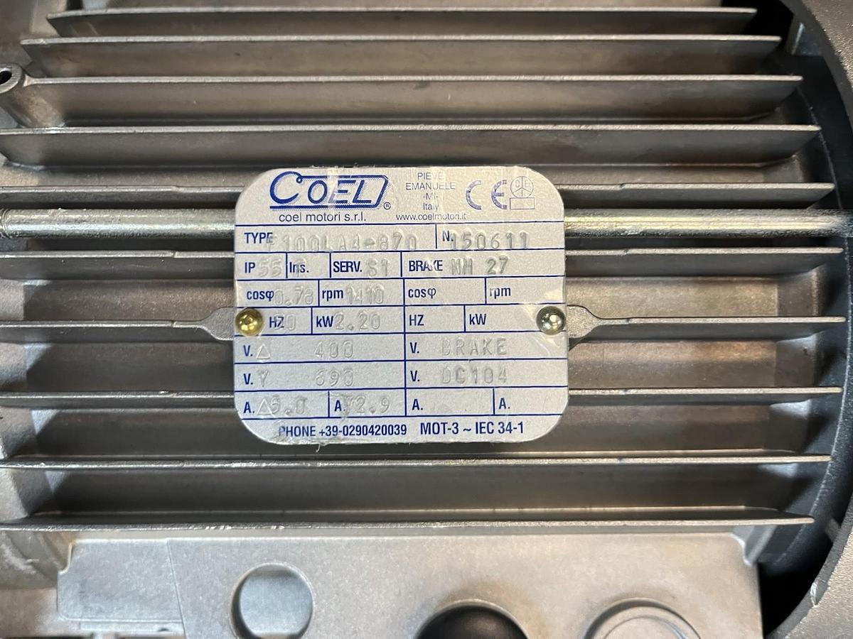 COEL,F100LA4-870,BRAKE MOTOR 2.20kW 400V 1410RPM 3PH