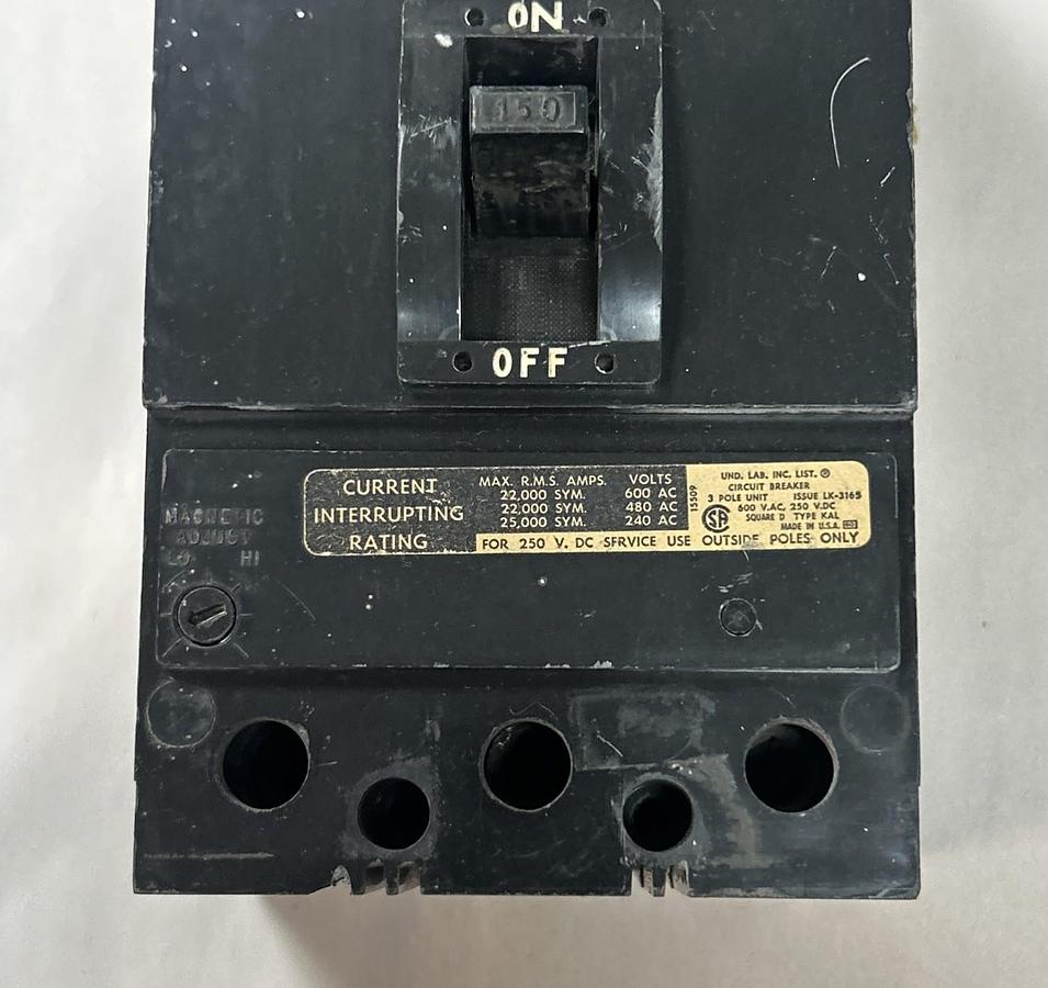 Used SQUARE D,KAL36150,CIRCUIT BREAKER 150A 600V 3P