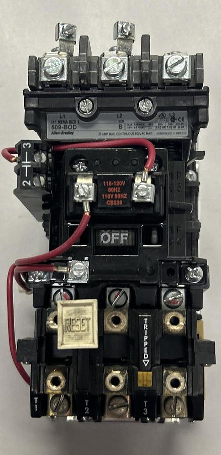 Used ALLEN BRADLEY,509-BOD,SER B NON-REVERSING STARTER SIZE 1 27A 600V