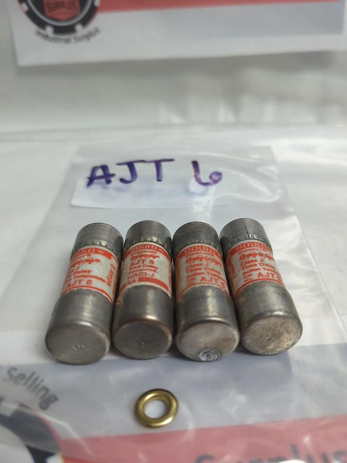 Used GOULD SHAWMUT,AJT-6,AMP-TRAP 6 AMP FUSE LOT OF 4 PRE-OWNED