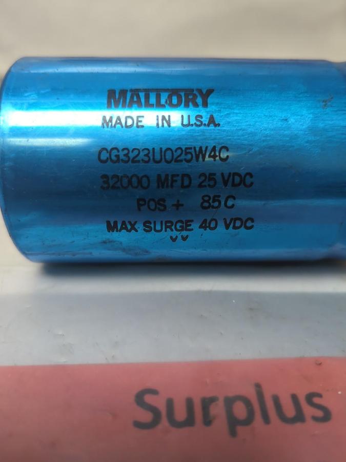 Used MALLORY,CG323UU025W4C,CAPACITOR 32000MFD 25 VDC PRE-OWNED