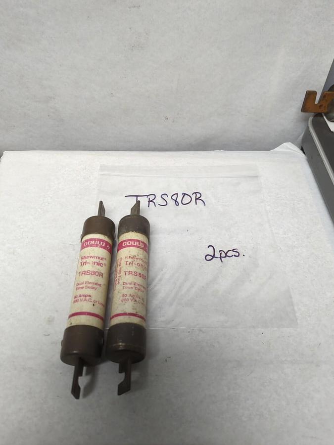 Used GOULD SHAWMUT,TRS80R,TRI-ONIC 80 AMP FUSE LOT OF 2 PRE-OWNED