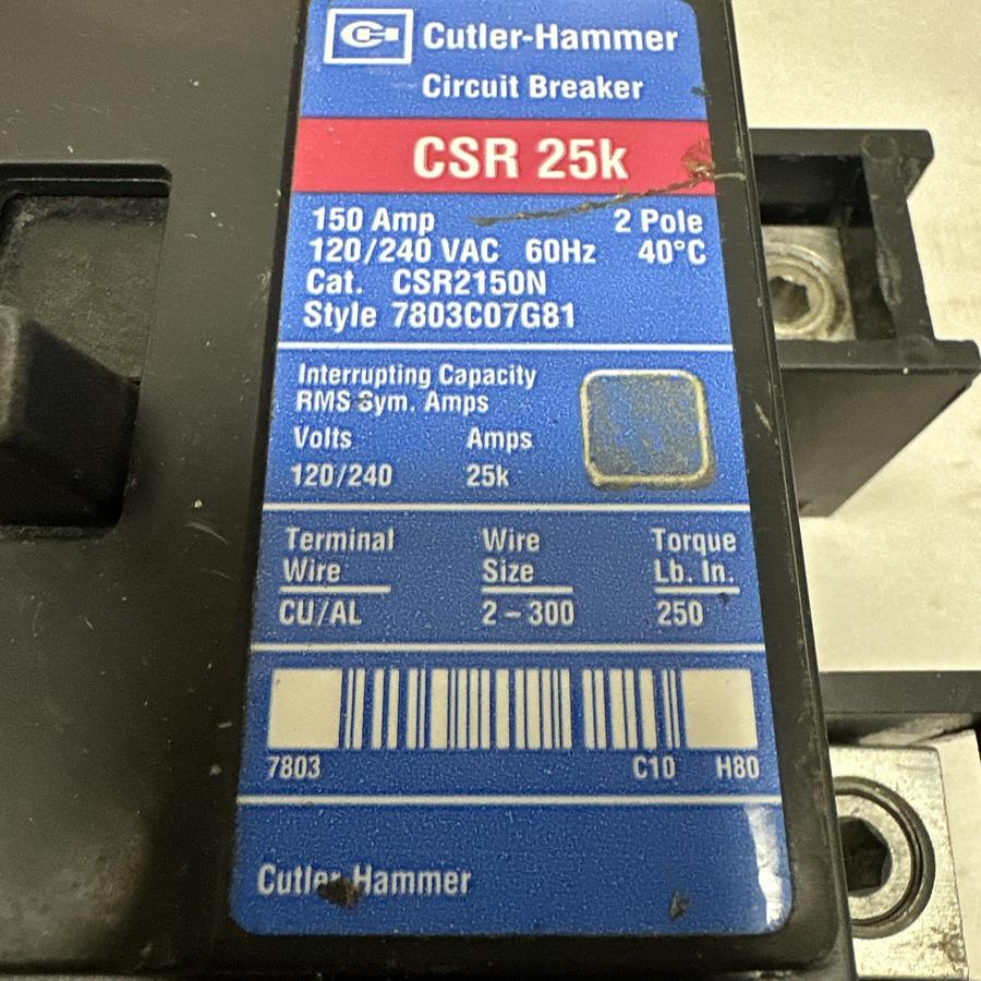 Used Cutler-Hammer,CSR 2150N,150Amp 2 Pole Circuit Breaker