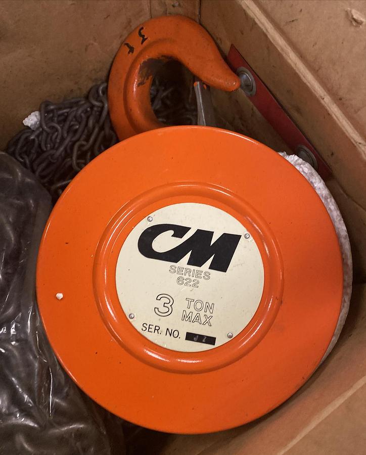 CM,Series 622,Hand Chain Hoist  Hook Mount  3 Ton Capacity  15 FT Lift