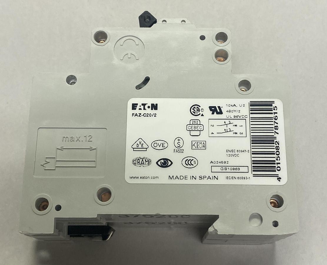 Used EATON,FAZ-C20/2,CIRCUIT BREAKER 20A 2P NEW