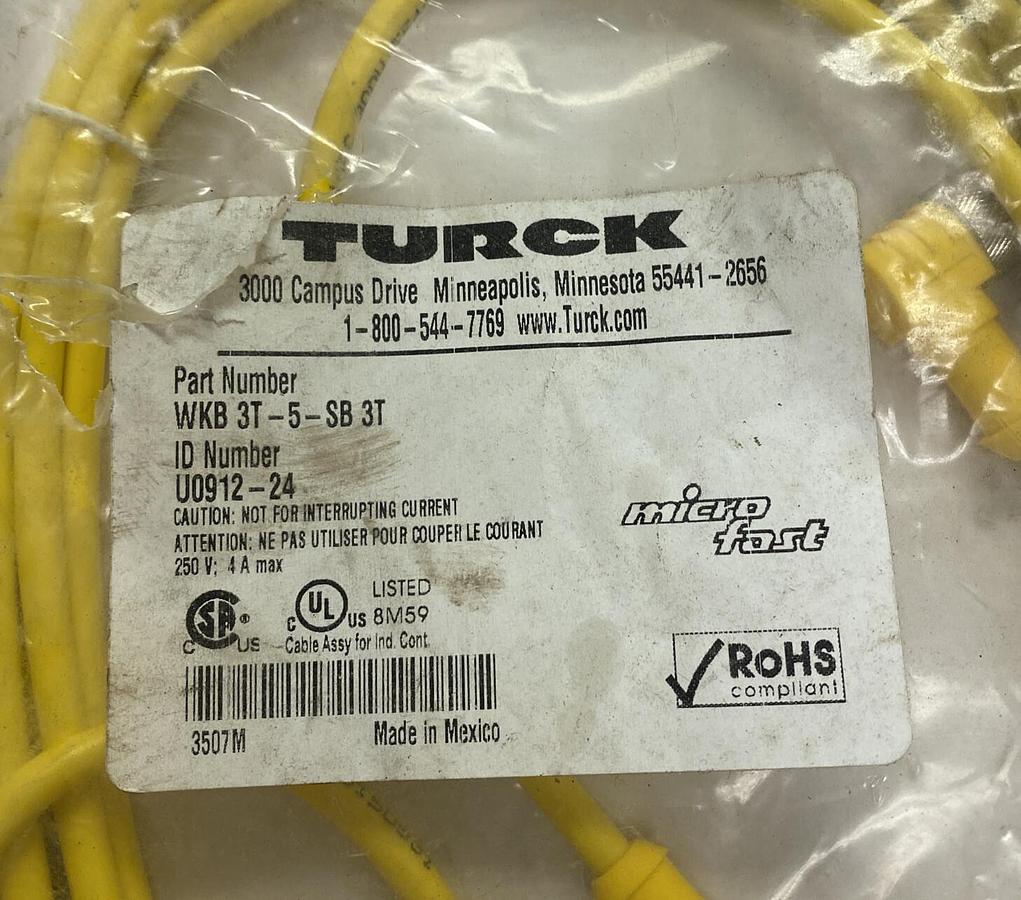 Used TURCK,WKB 3T-5-SB 3T,CORDSETS NOS