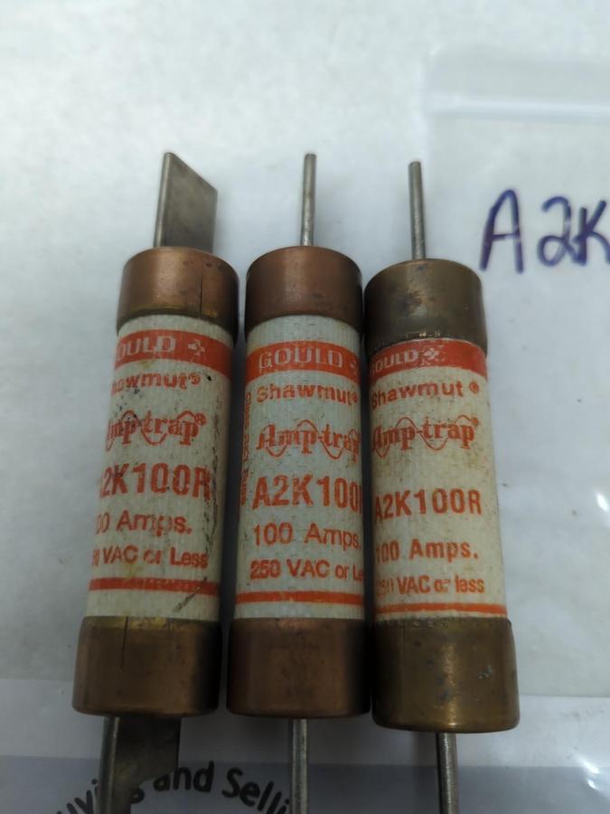 Used GOULD SHAWMUT,A2K100R,AMP-TRAP 100 AMP FUSE LOT OF 3 PRE-OWNED