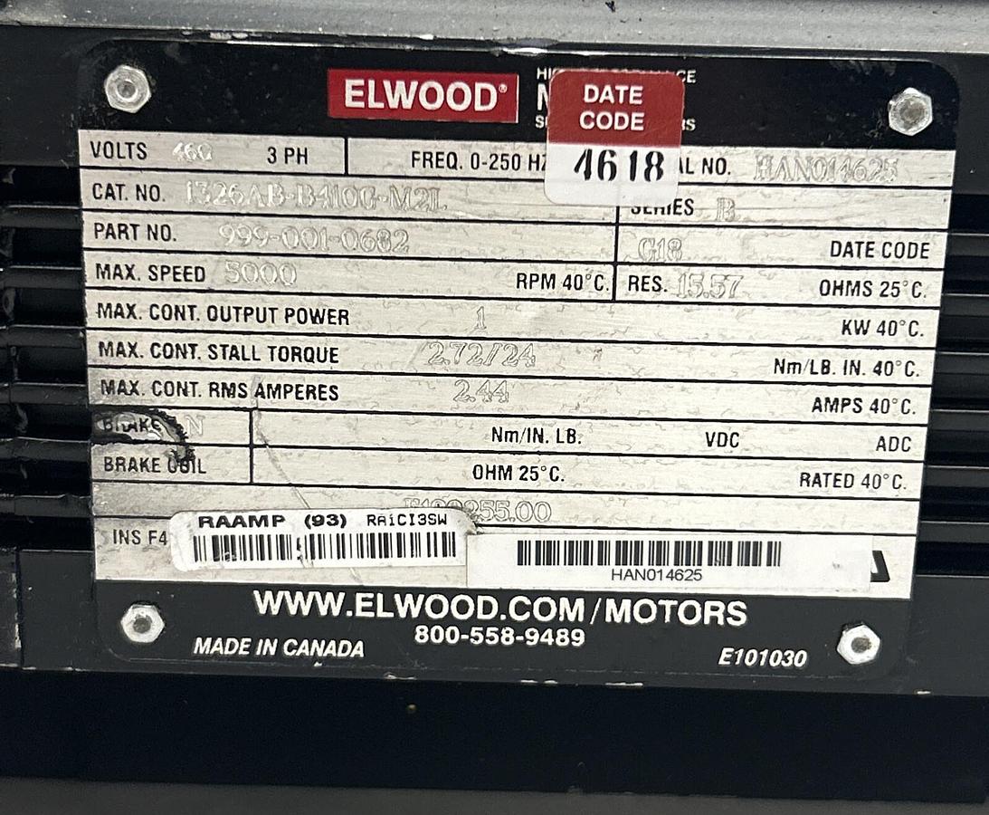 Used ALLEN BRADLEY,1326AB-B410G-M2L,SER B SERVO MOTOR 5000 RPM REFURBISHED