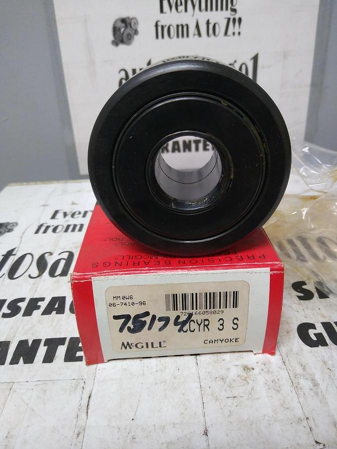 Used MCGILL,CCYR-3-S,YOKE ROLLER 3 IN ROLLER DIA 1 IN BORE 1.75 IN ROLLER WIDTH NOS