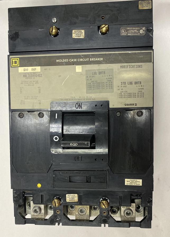 Used Square D,MAL366006462,Circuit Breaker 600AMP 600V 3 Pole
