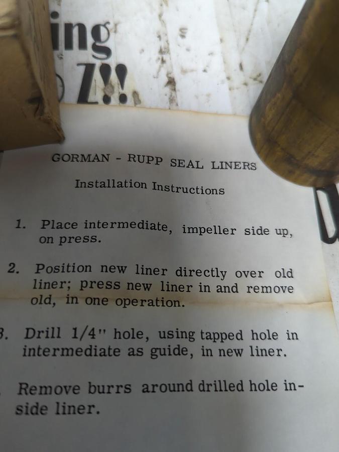 GORMAN RUPP,82 B.R.,BRASS PUMP SEAL LINER NOS