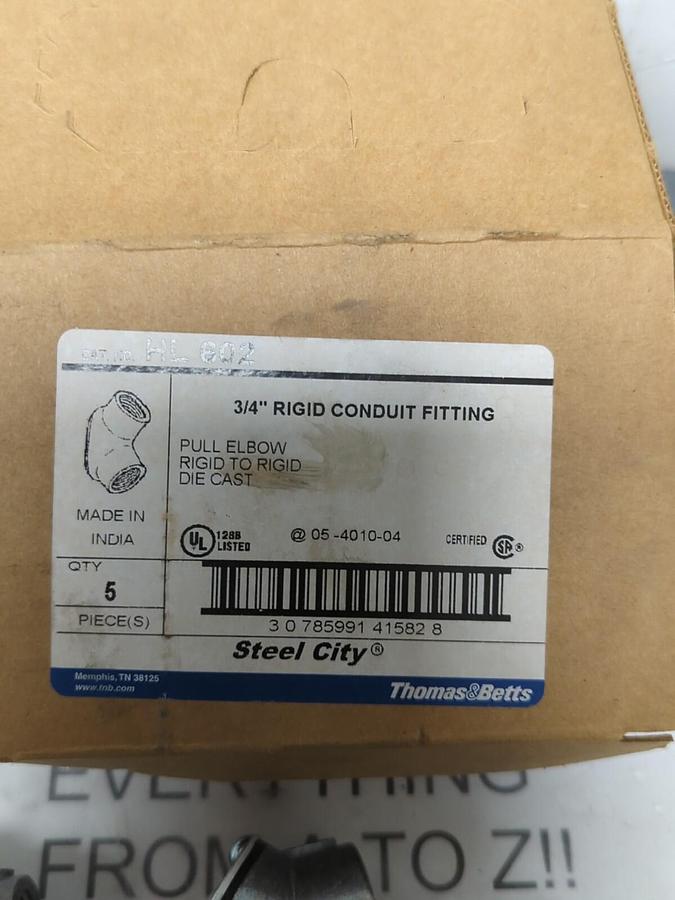 THOMAS & BETTS,HL 602,3/4 INCH RIGID CONDUIT PULL ELBOW FITTING BOX OF 5 NEW