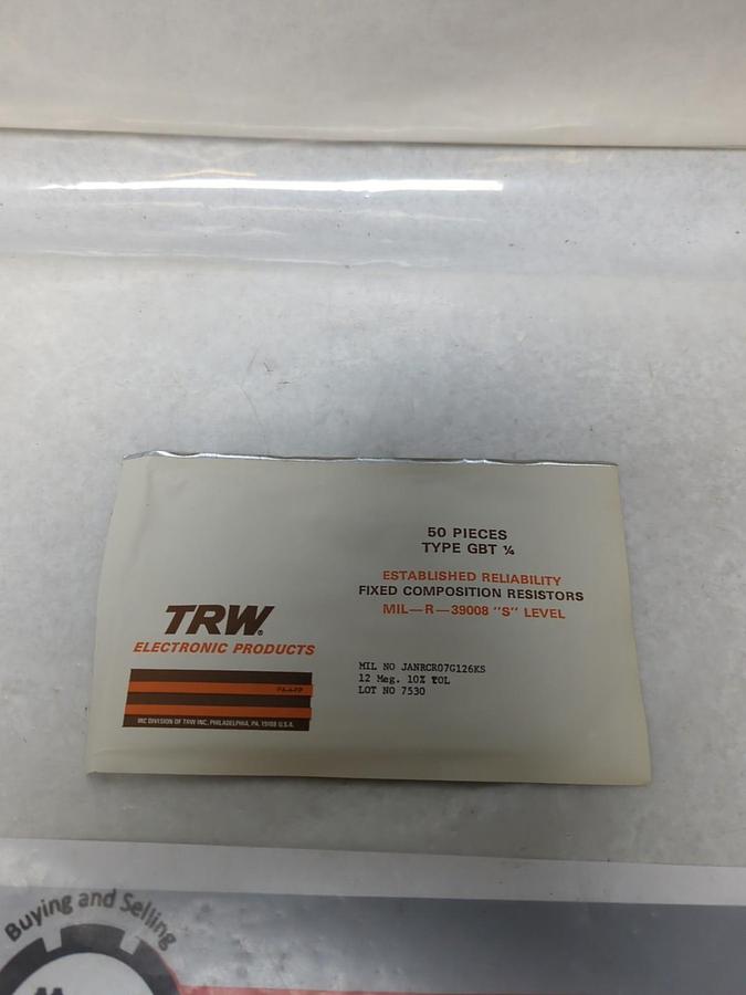 TRW,GBT 1/4,FIXED COMPOSTION RESISTOR 12 MEG 10% TOL PACK OF 50 PCS NOS