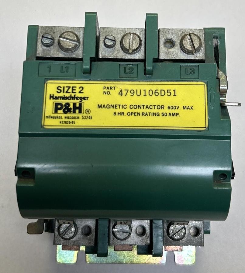 Used P&H,479U106D51,MAGNETIC CONTACTOR SIZE 2 50A 600V