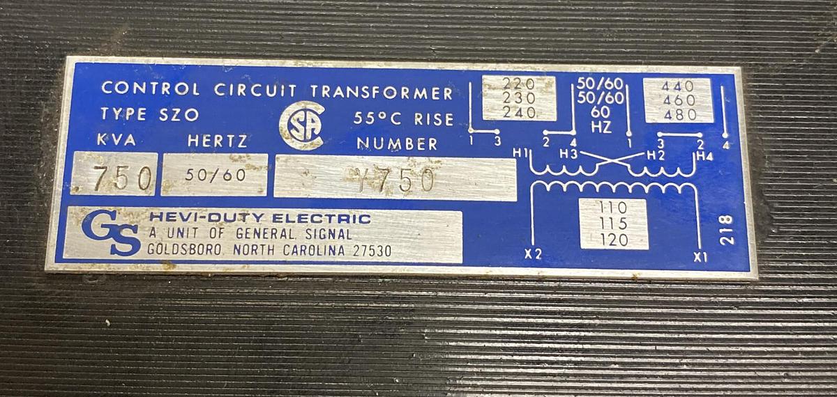 GS,Y750,HEAVY DUTY CONTROL CIRCUIT TRANSFORMER 750 KVA NOS