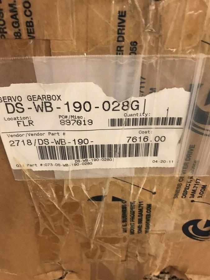 Used Gam,DS-WB-190-028G,Dyna Right Angle Gear Reducer 1:28 ratio single output 190MM