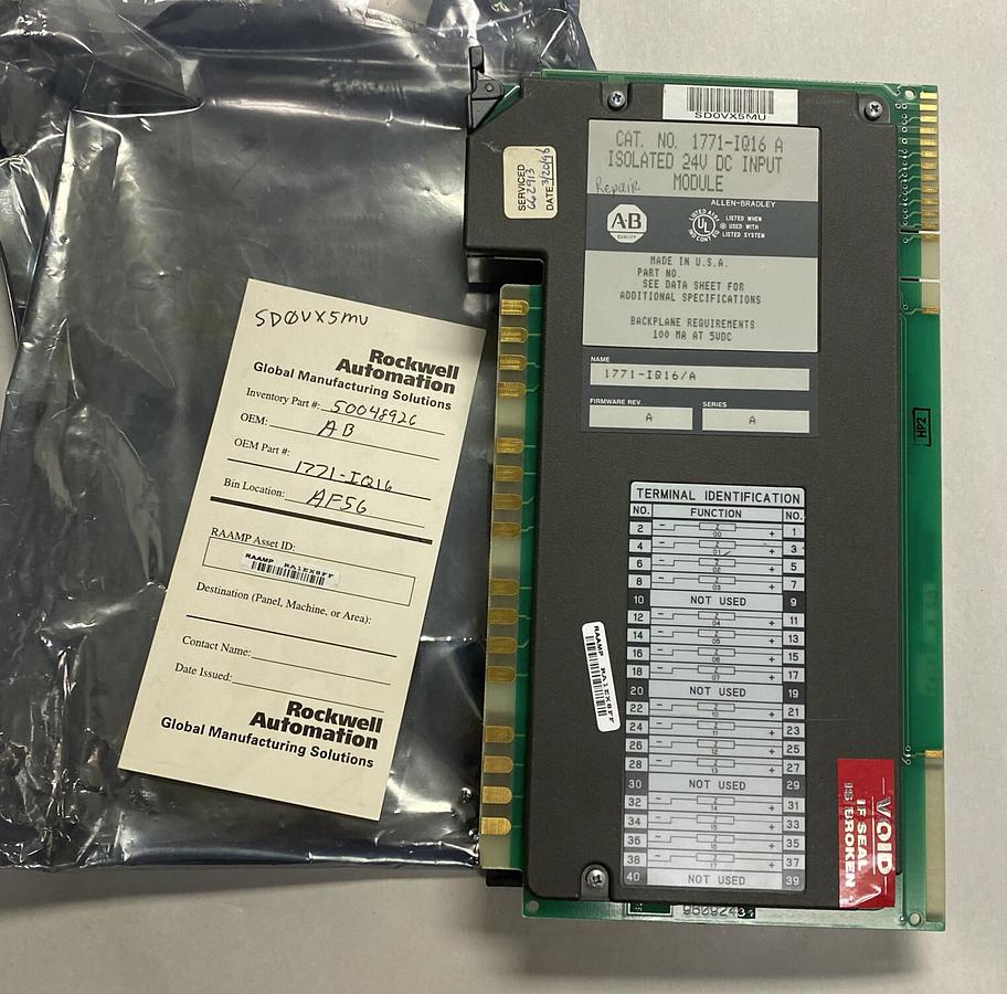 Used ALLEN BRADLEY,1771-IQ16,SER A ISOLATED 24V DC INPUT MODULE REFURBISHED