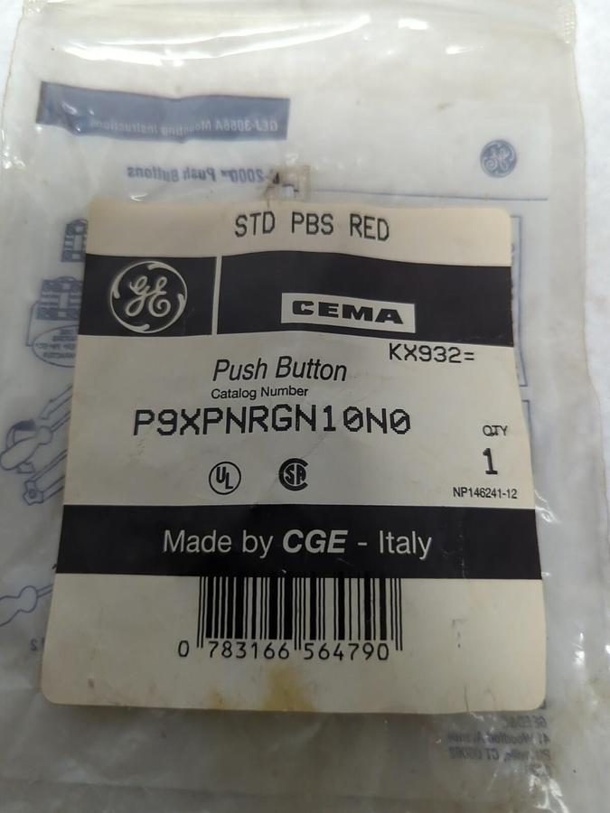 GENERAL ELECTRIC,P9XPNRGN10N0,PUSH BUTTON STD PBS RED NOS