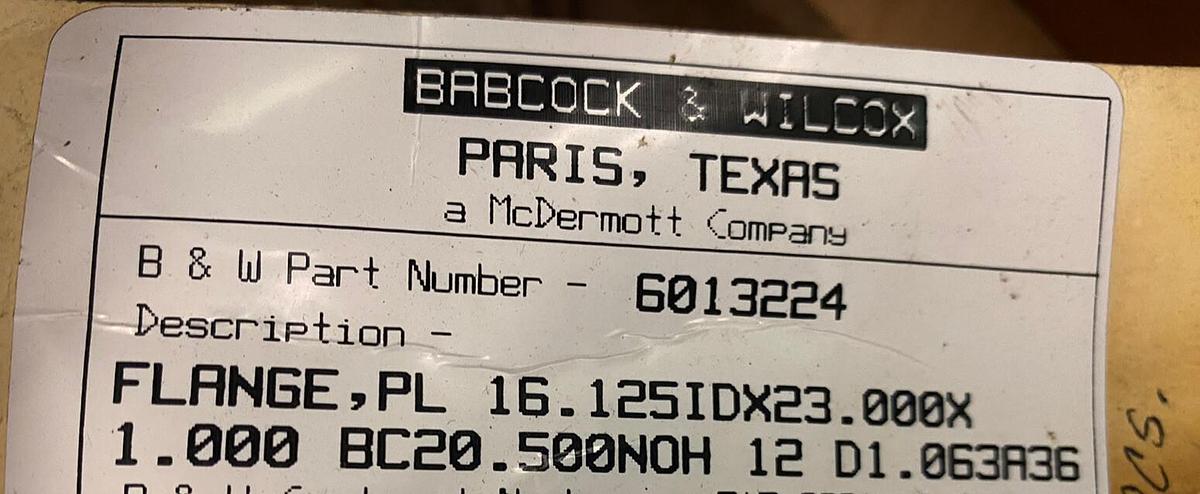 Babcock & Wilcox B&W,6013224,FLANGE PL 16.125IDX23ODX1W CRATE OF 4