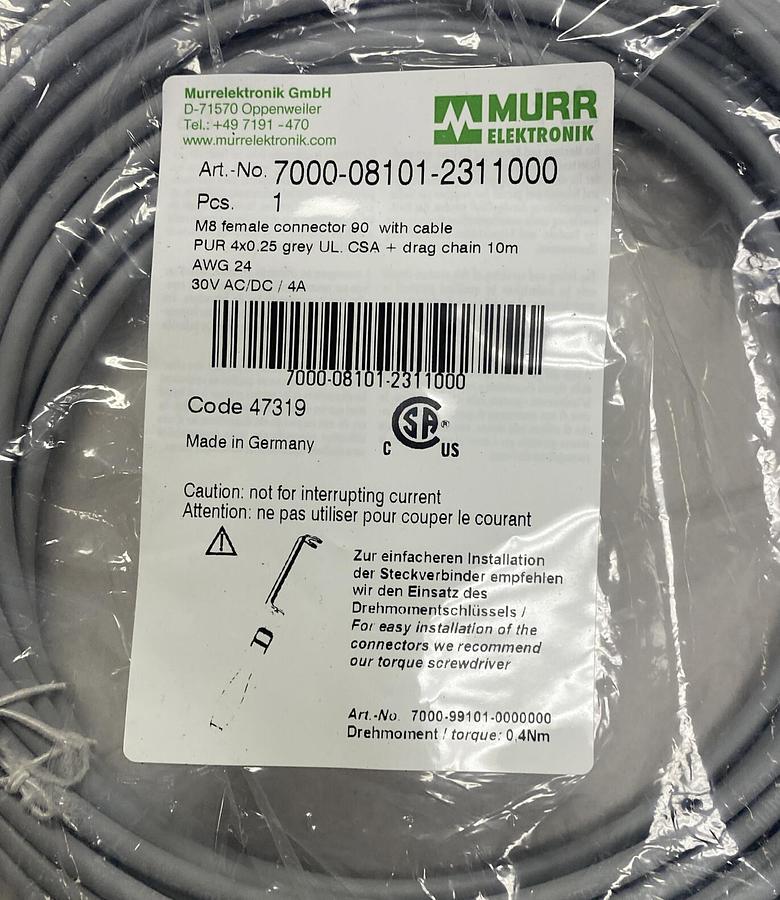 Used MURR ELEKTRONIK,7000-08101-2311000 M8, FEMALE 90 WITH CABLE NEW