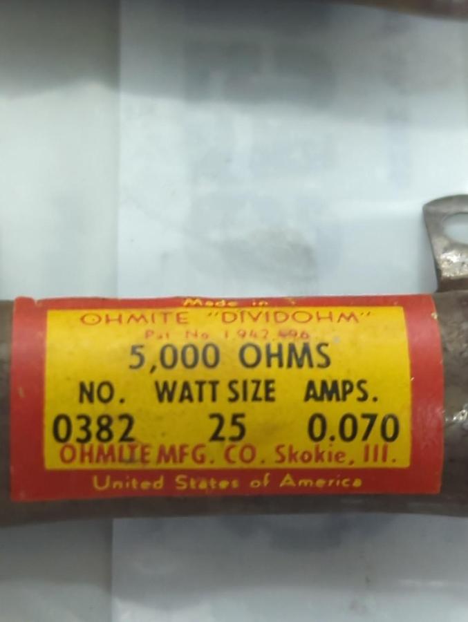 Used OHMITE,0382,RESISTOR 25 WATT 5000 OHMS LOT OF 5 PRE-OWNED
