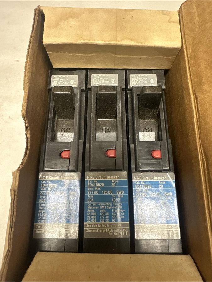 ITE,ED41B020,20 Amp Single Pole Circuit Breaker BOX of 3 NOS