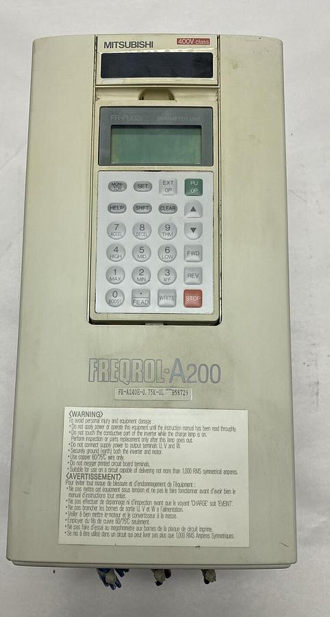 Used Mitsubishi,FR-A240E-0.75K-UL FREQROL-A200,Inverter 1.5HP 380-460V Parameter Unit