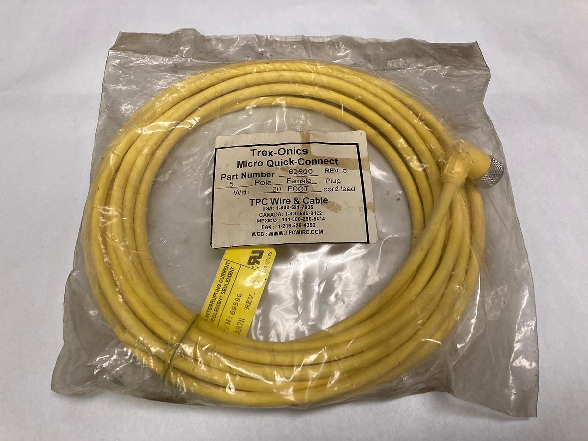 Used Trex-Onics,69590,5-Pole Female Plug 20FT Micro Quick Connect Cable