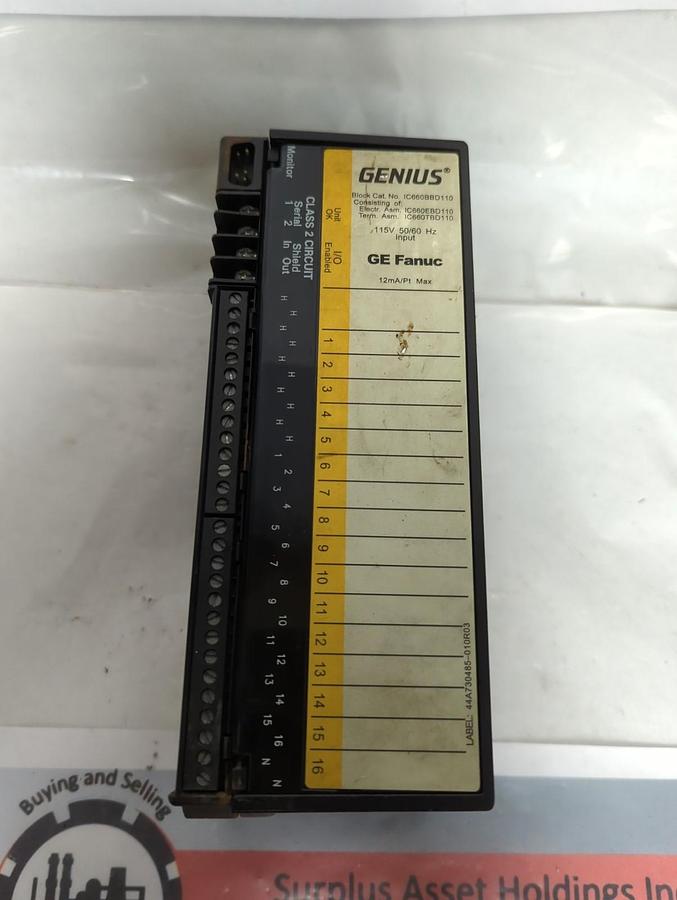 Used GE FANUC,IC660BBD110,GENIUS BLOCK I/O INPUT MODULE PRE-OWNED