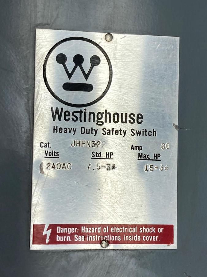 Used Westinghouse,JHFN322,Heavy Duty Disconnect Switch 100A 240AC