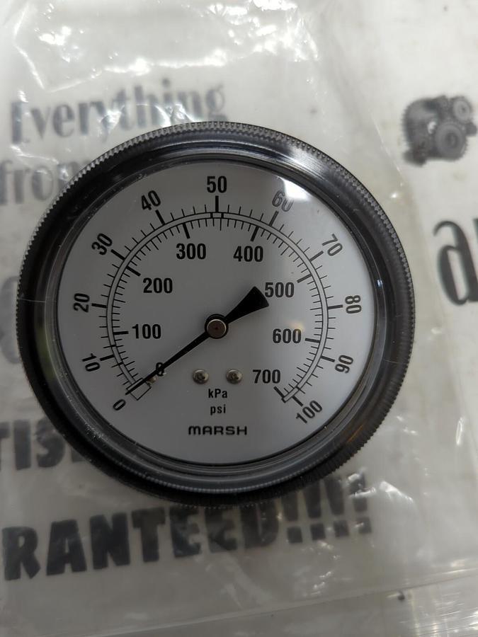 MARSH,NA,0-100 PSI GAUGE 3-1/2 INCH 1/4 INCH NPT NOS