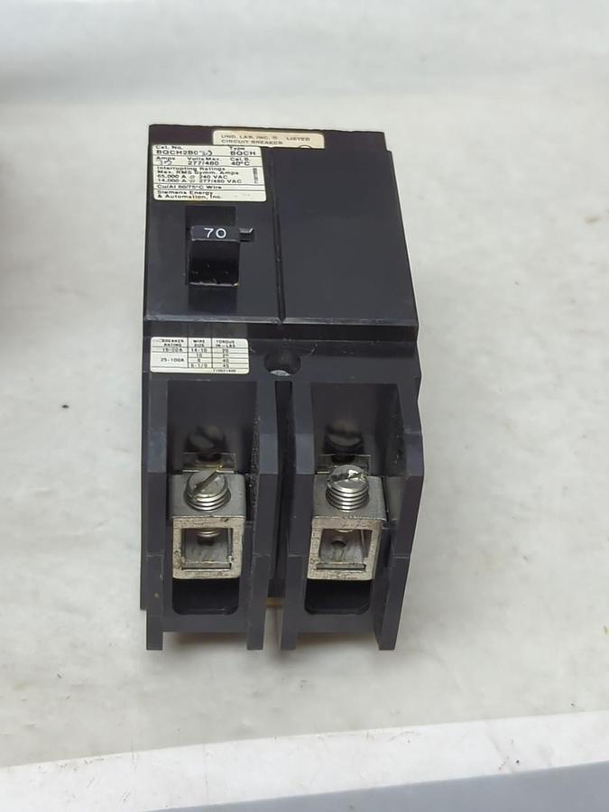 Used SIEMENS,BQCH2B070,CIRCUIT BREAKER 70 AMP 2-POLE PRE-OWNED