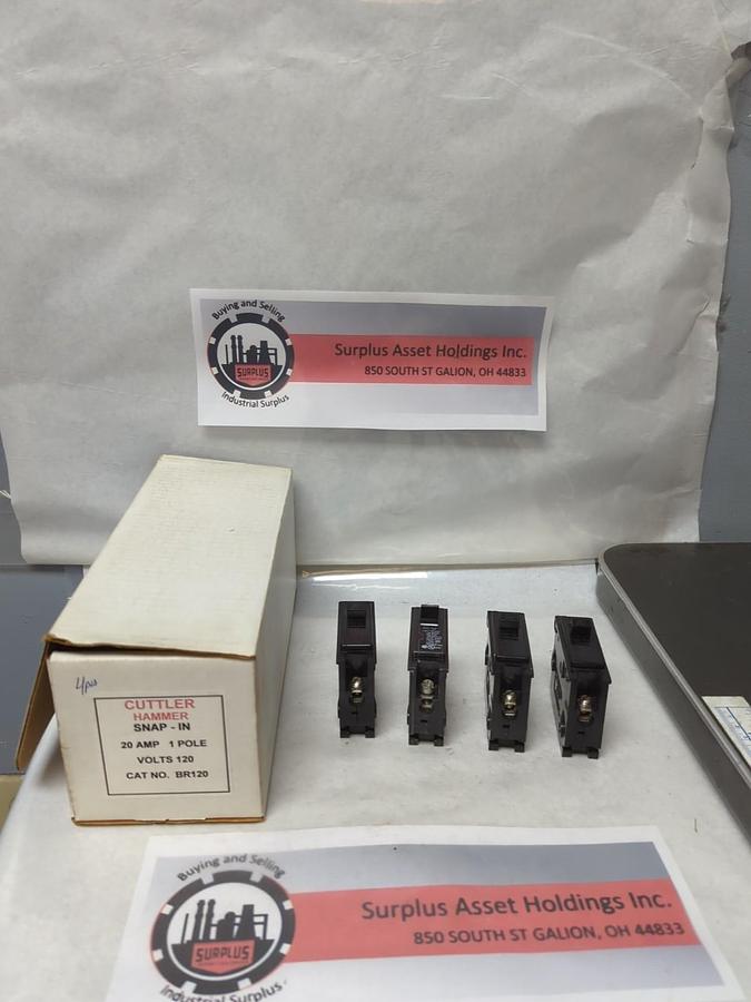 Used CUTLER-HAMMER,BR120,CIRCUIT BREAKER 20 AMP 1-POLE LOT OF 4 PRE-OWNED