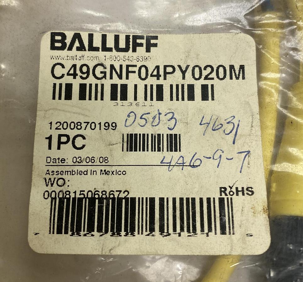 Balluff,C49GNF04PY020M,Cord Set 10-30VDC NOS