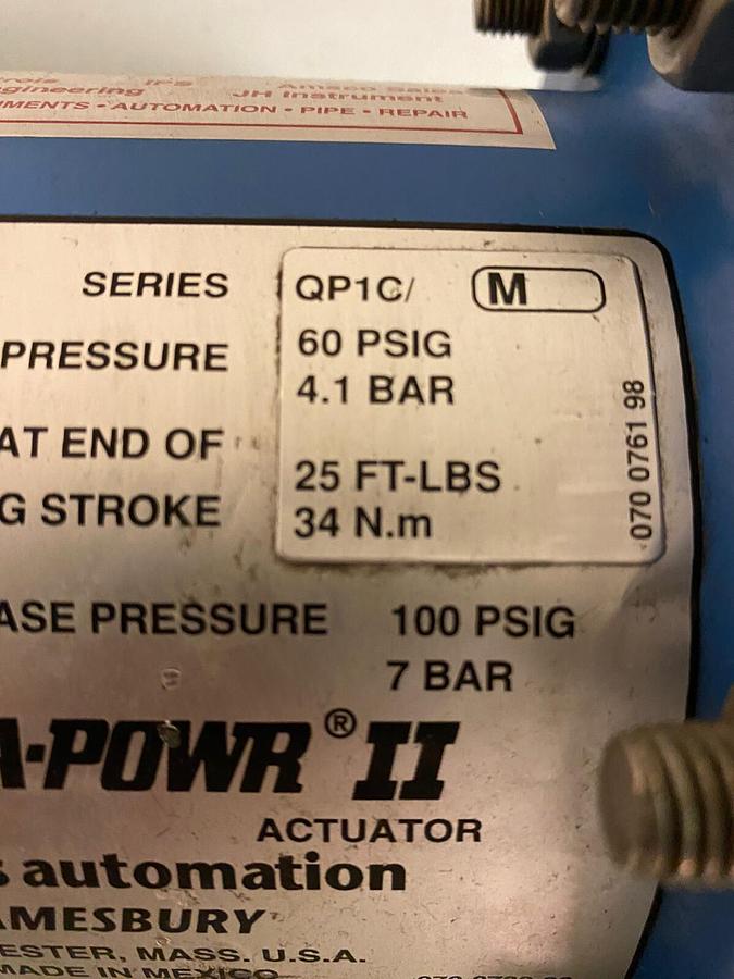 QUADRA POWER II JAMESBURY,QP1C,ACTUATOR 1 INCH BALL VALVE 600 WOG