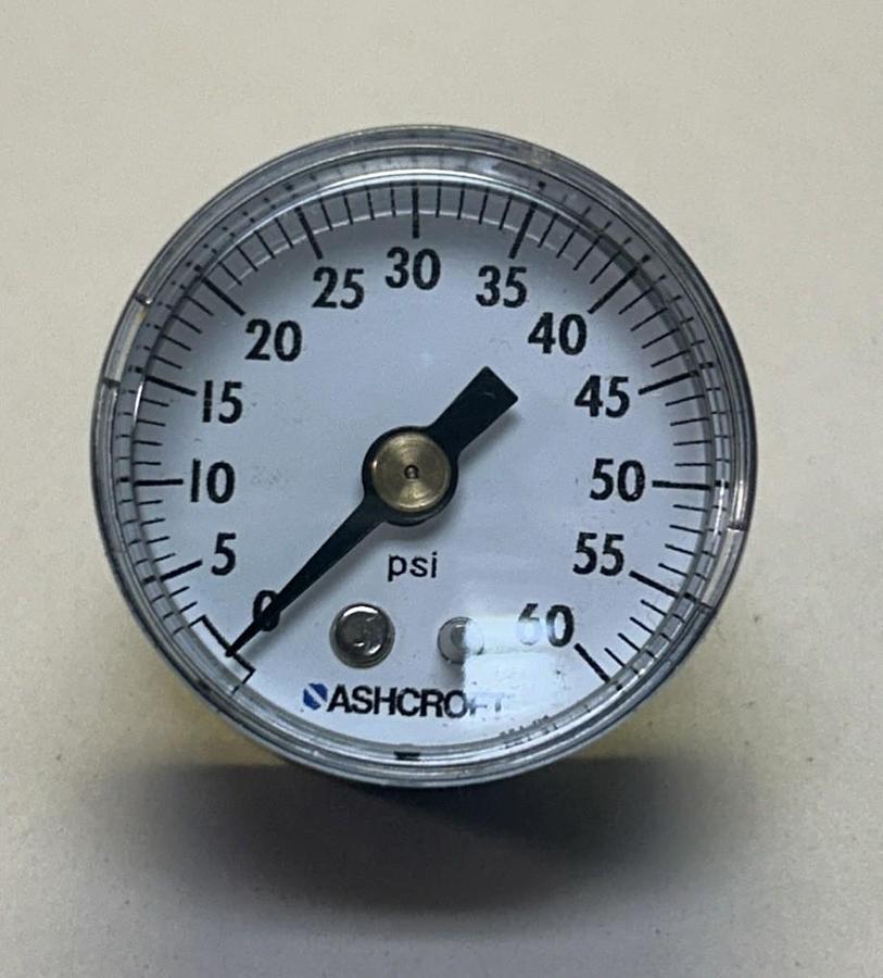 Used ASHCROFT,15W1005H01B60,PRESSURE GAUGE 0-60 PSI 1-1/2 INCH CASE 1/8INCH NPT NOS
