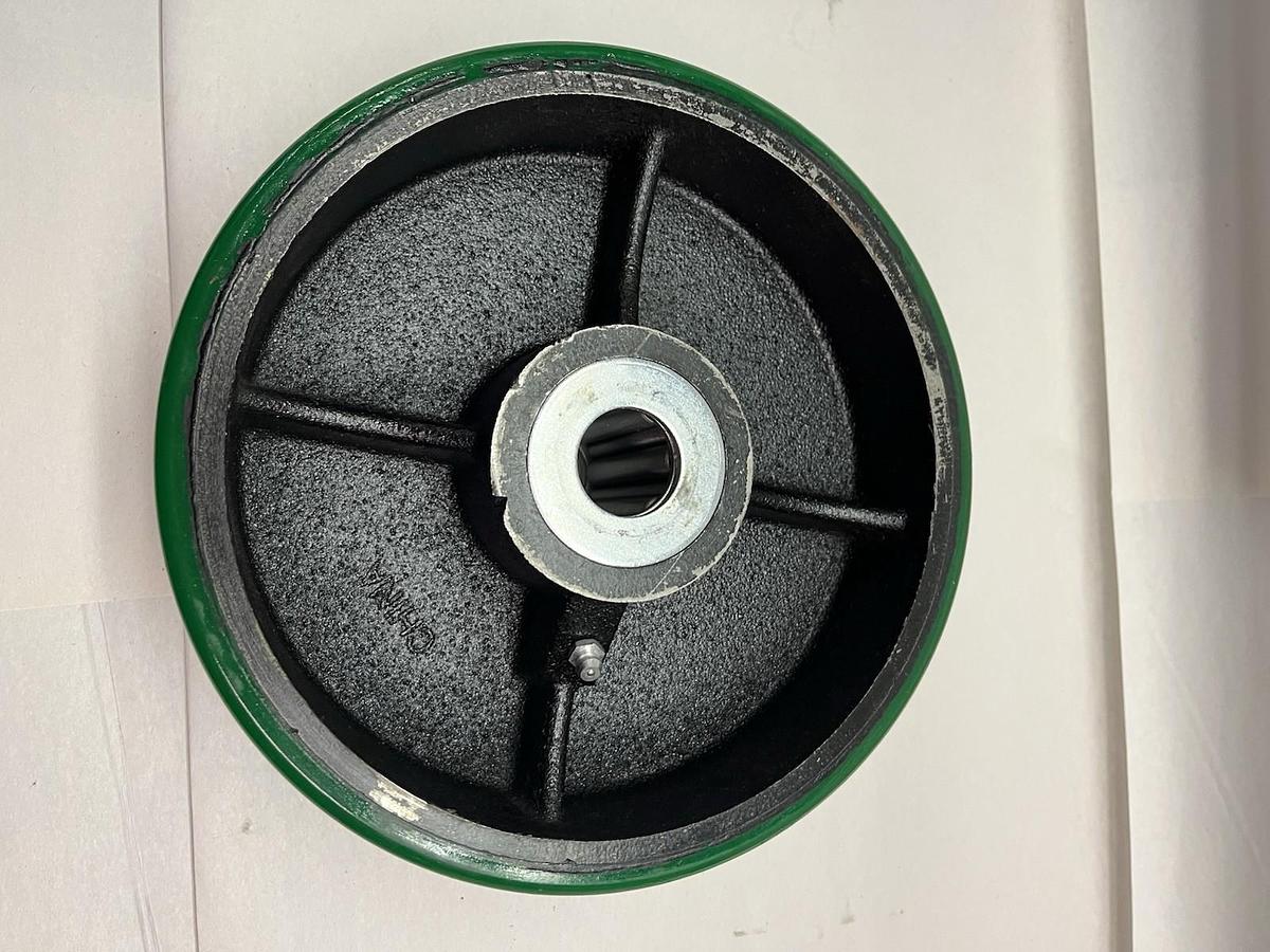 ALBION,PY08501,CASTER WHEEL GREEN POLYURETHANE ON CAST IRON 8"HX3"WX1" BORE