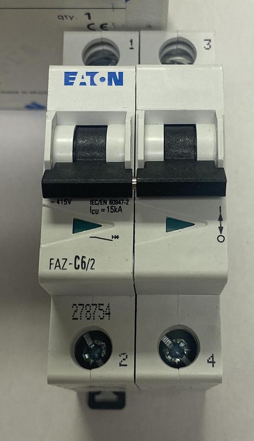 Used EATON,FAZ-C6/2,MINIATURE CIRCUIT BREAKER 6A 2P NEW