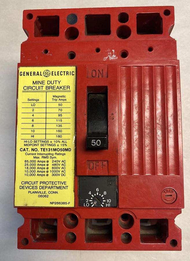 Used General Electric,TE131M050MD,Mine Duty Circuit Breaker 50AMP  3P