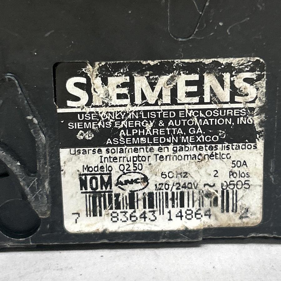 Used SIEMENS,Q250,CIRCUIT BREAKER 50A 120/240V 2P LOT OF 2