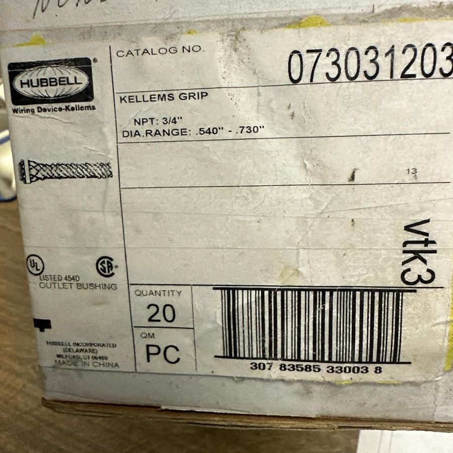 Used Hubbell,073031203,Strain Relief Cord Grip 3/4"