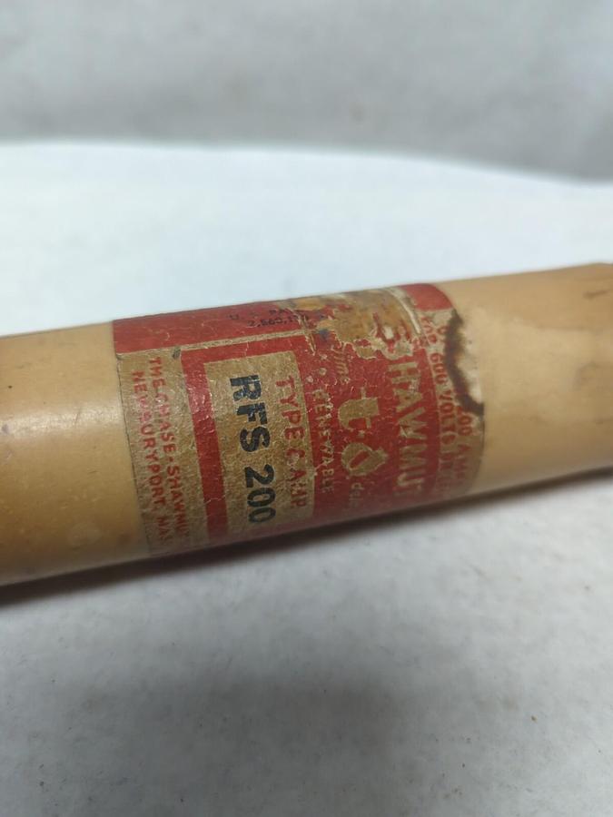 Used GOULD SHAWMUT,RFS-200,RENEWABLE 200 AMP FUSE PRE-OWNED