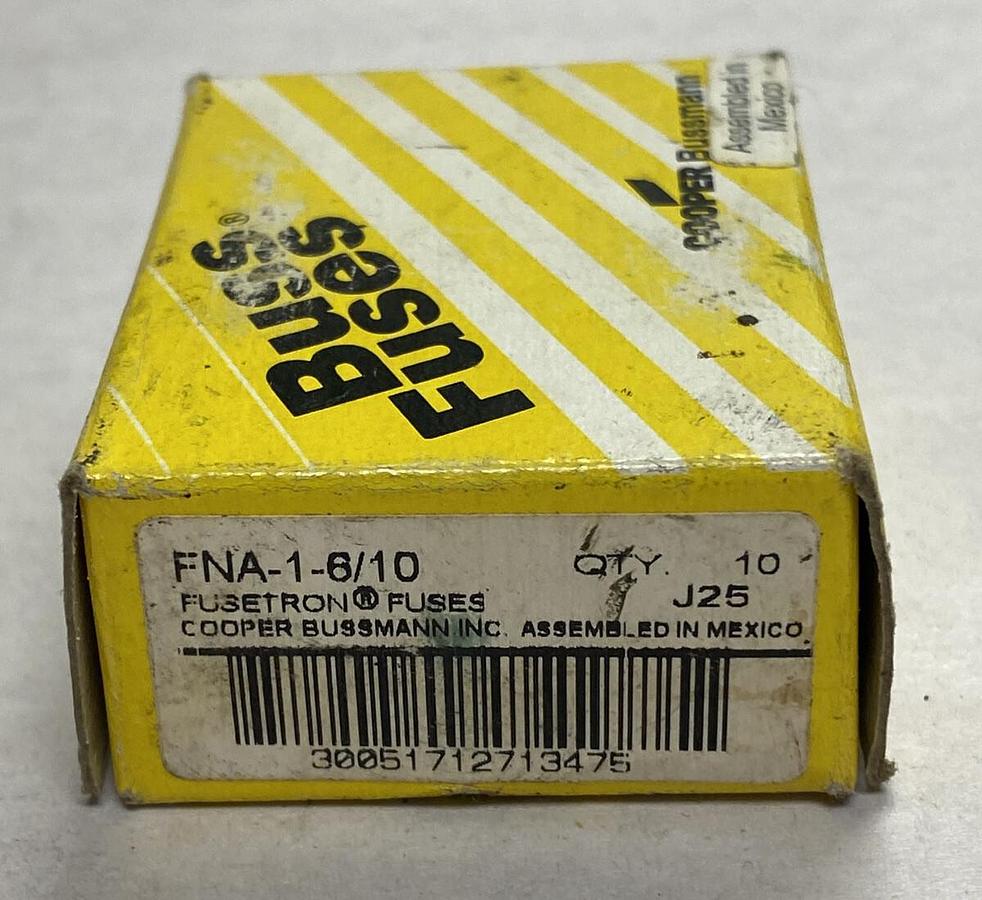 Cooper Bussmann,FNA-1-6/10,Fusetron 1-6/10 AMP Fuse Lot Of 8 NOS