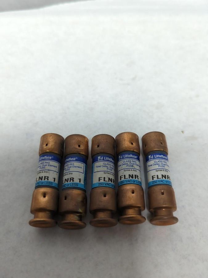 Used LITTELFUSE,FLNR 1,TIME-DELAY 1 AMP FUSES LOT OF 5 PRE-OWNED