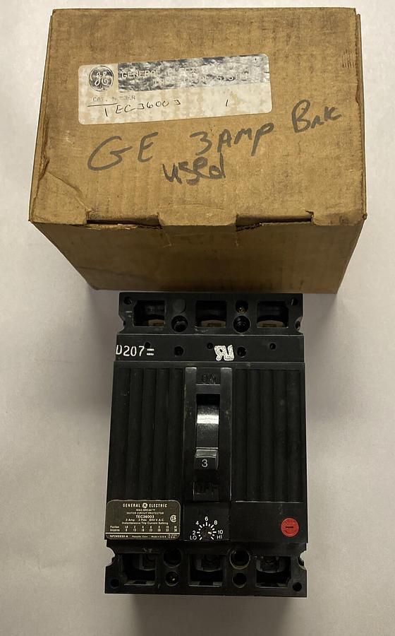 Used GENERAL ELECTRIC,TEC36003,CIRCUIT BREAKER 3A 600V 3P